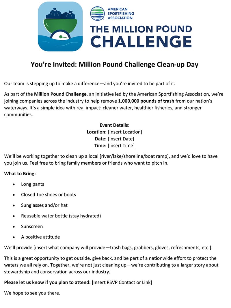 Sample Email for Million Pound Challenge