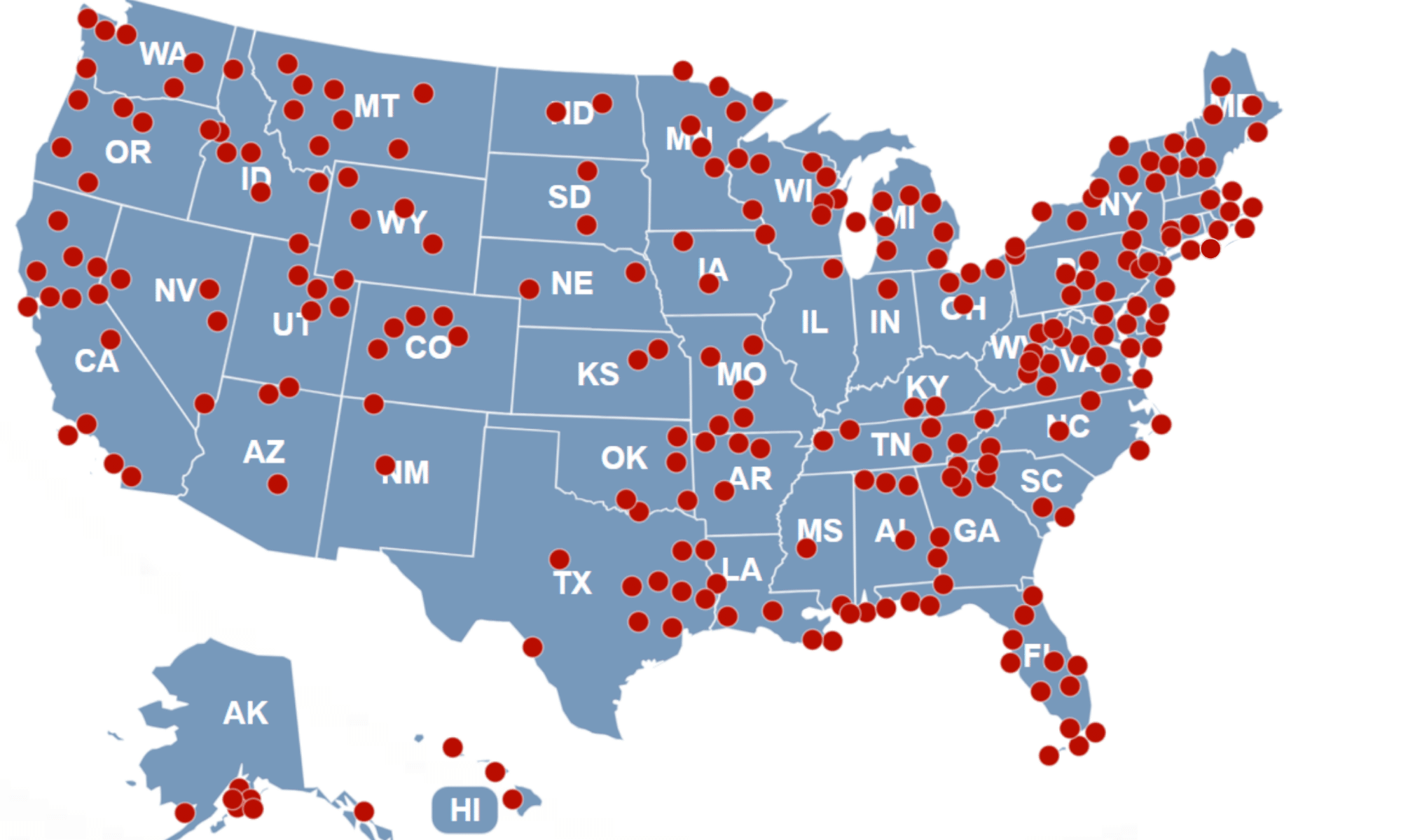 Map of fishamerica250 locations